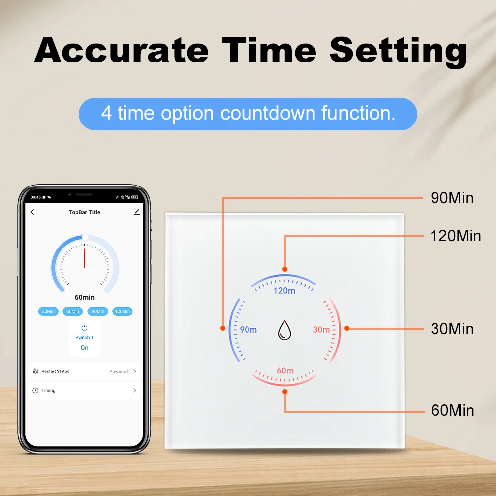 40A Smart Life WiFi Boiler Switch 8000W Water Heater Touch Wall Air Conditioner Switch EU Standard Smart Life Alexa Google Home