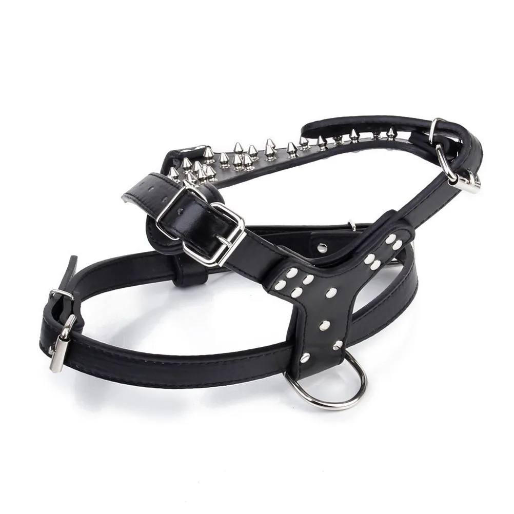 

Spike Studded PU Dog Harness Black 1654-2559in 2559-3346in Soft Breathable Lining Heavy Duty D Ring PU Dog Harness
