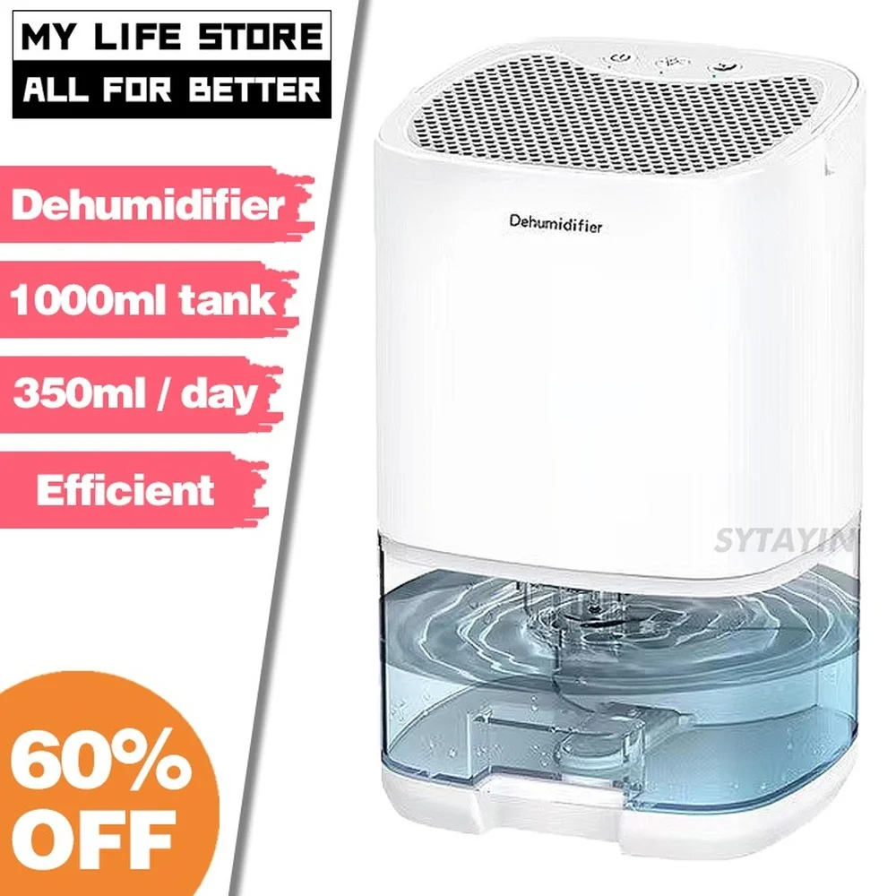 Rechargeable Dehumidifier Mute Moisture Absorbers Air Dryer with 1000ml Water Tank Air Dehumidifier for Home Basement Wardrobe