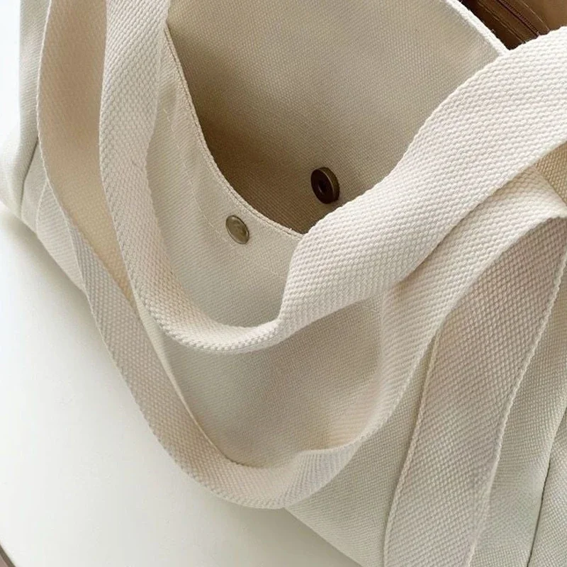 Canvas Commuter Women\'s Bag Large Capacity Multi Outer Pocket Zip Shoulder Bag Student Shopping Tote Bag