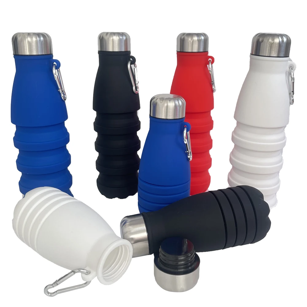 Botellas de agua plegables de silicona para niños, botellas de agua de cola recargables de silicona reutilizables a prueba de fugas de 18oz, sin BPA