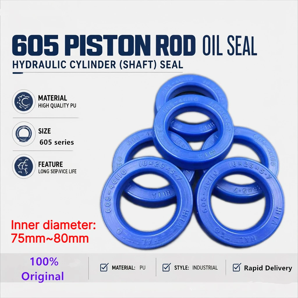 605 Piston Rod Oil Seal (75mm~80mm) Hydraulic Cylinder for Shaft PU Sealing Element Agricultural Machinery, Lifting Platform