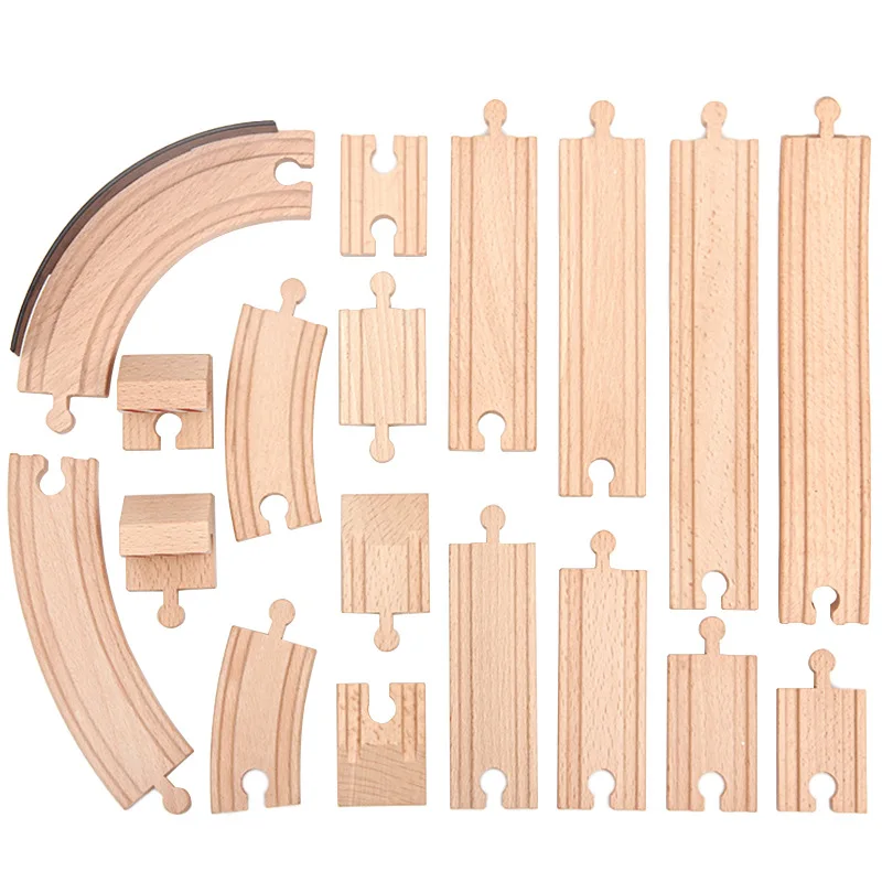 New Kinds Wooden Track Parts Beech Wooden Railway Train Track Toys Accessories Fit All Brands Wood Tracks Toys for Kids Gifts