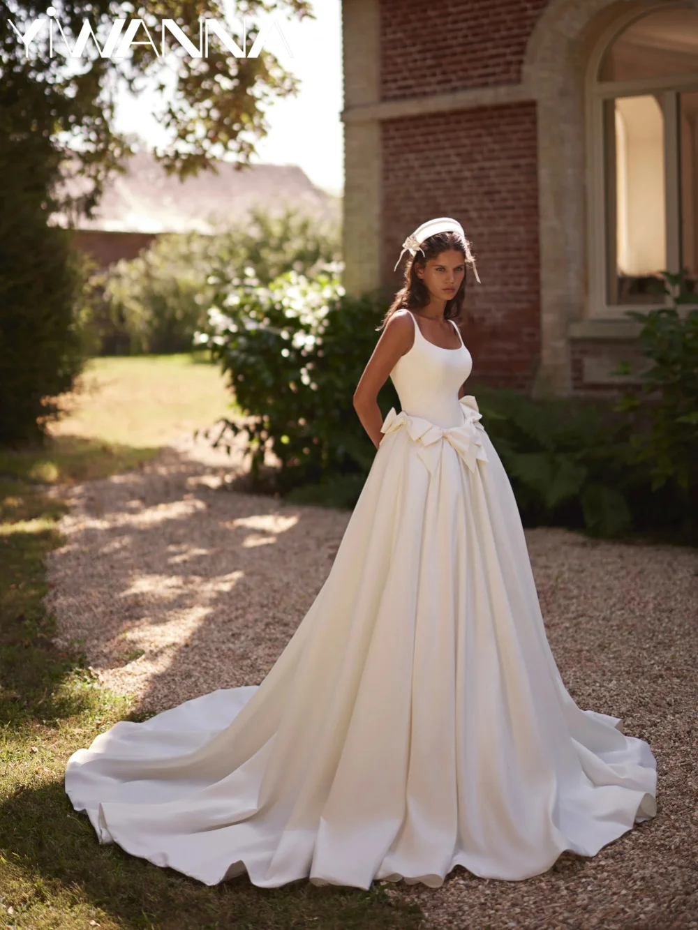 

New Arrival Elegant Bow Satin Wedding Dress Modest Square Neck Bridal Gown Customized A-line Floor-length Dresses For Bride