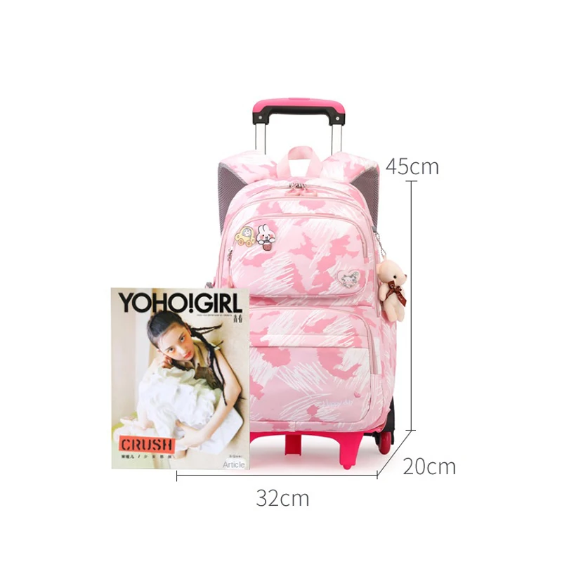 Mochila de rodas com rodas para crianças, Bolsa escolar para estudantes, Cute Trolley Schoolbag para meninas