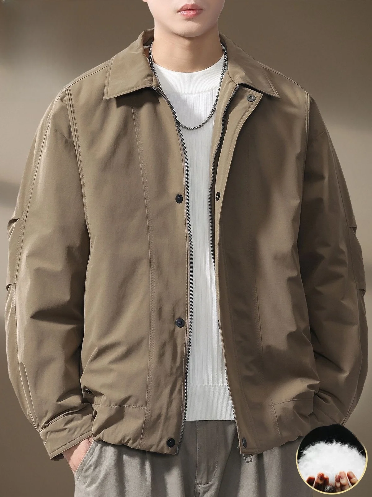 

Pure Color Flannel Jaet Men's Winter New Loose Casual Thiened Warm Outerwear Youth ular Daily Polyester Fiber