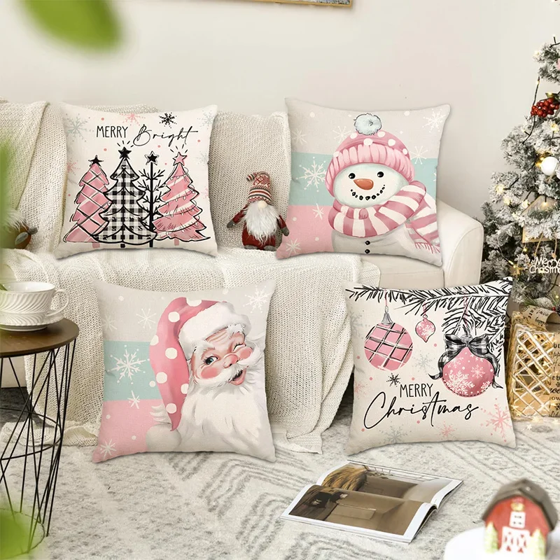 

45X45cm Cushion Linen Cover Pillowcase Christmas Decorations for Home Ornament New Year Living Room Bedroom Decor pillowslip