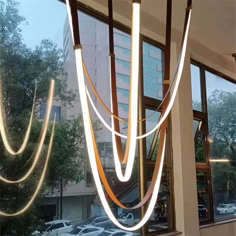 Industrial Long Leather Ceiling Chandelier Designer High Suspension Light  Kitchen Island Home Loft Modelling Staircases Light