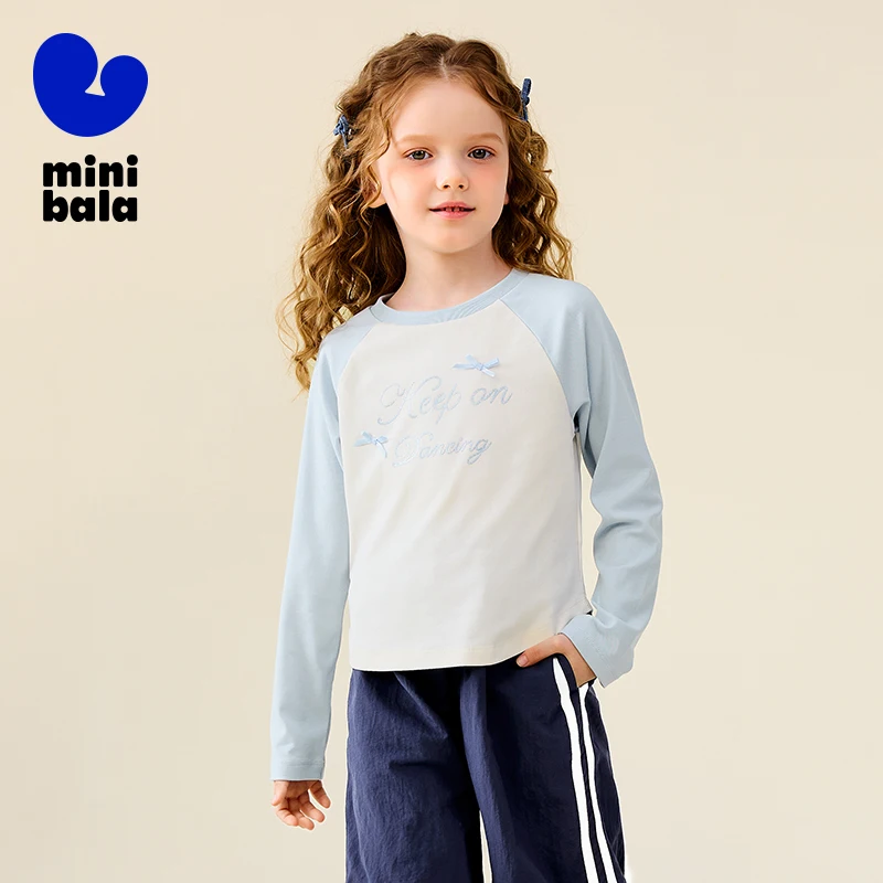 

Mini Bala Girls Long Sleeve T-Shirt 2025 Autumn New 3A Antibacterial Cotton Crop Top