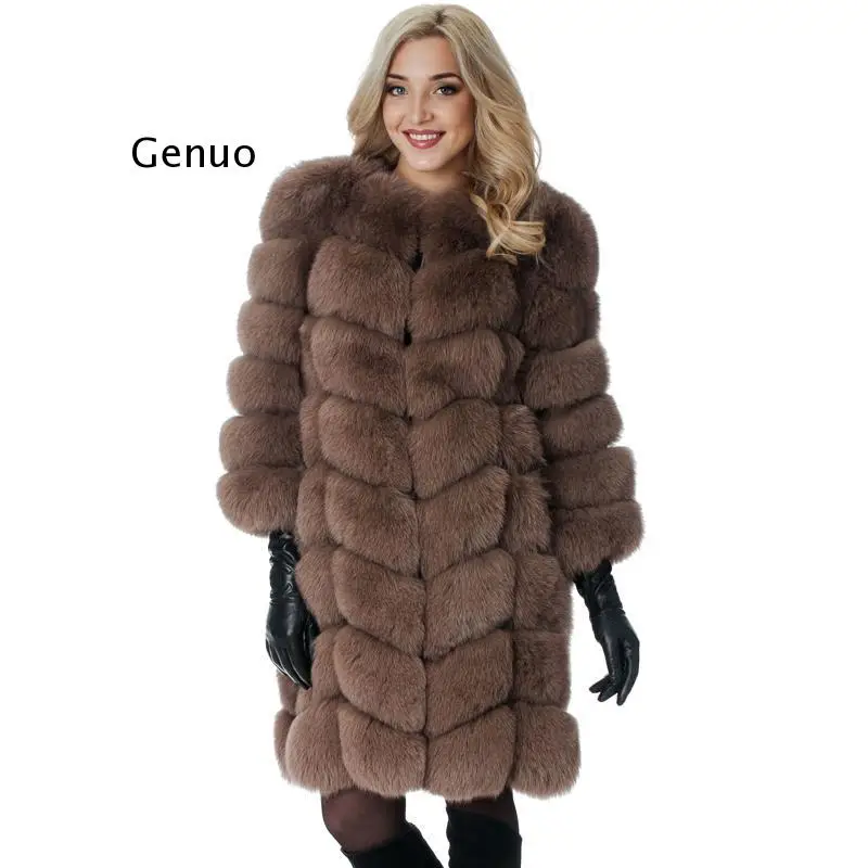 

New Medium Long Fake Fox Fur Jacket Women Winter Faux Fox Fur Jackets Woman Warm Artifical Fox Fur Coats Female Ladies Fur