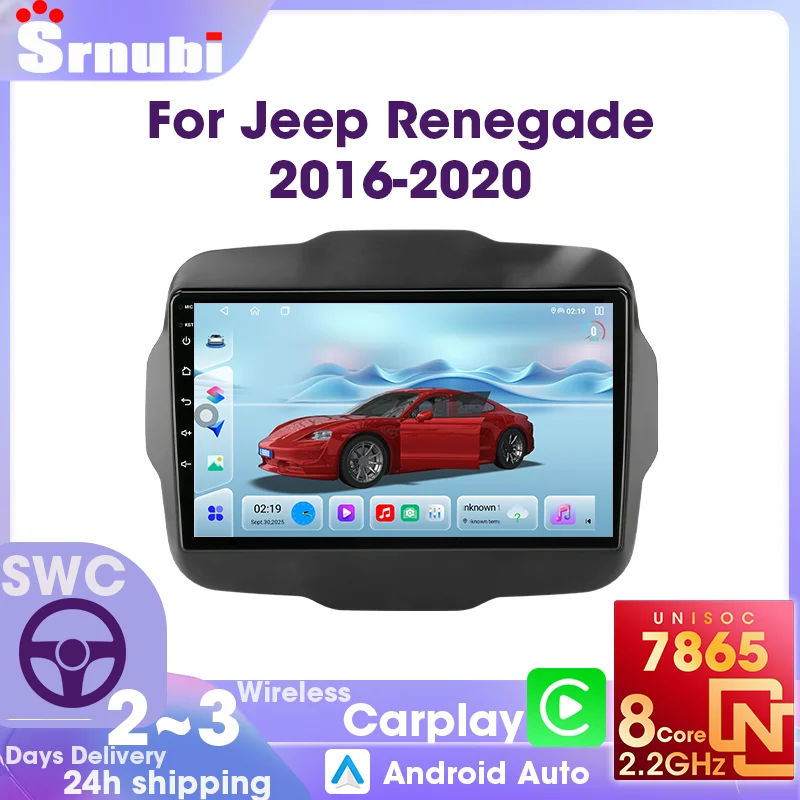 Autoradio Carplay Android Auto pour Jeep Renegade BU 2016-2020, lecteur vidéo multimédia, navigation GPS, UIS7865, DSP 8 cœurs, audio Bluetooth 5.4, écran d'affichage, RDS FM, accessoires Plug and Play