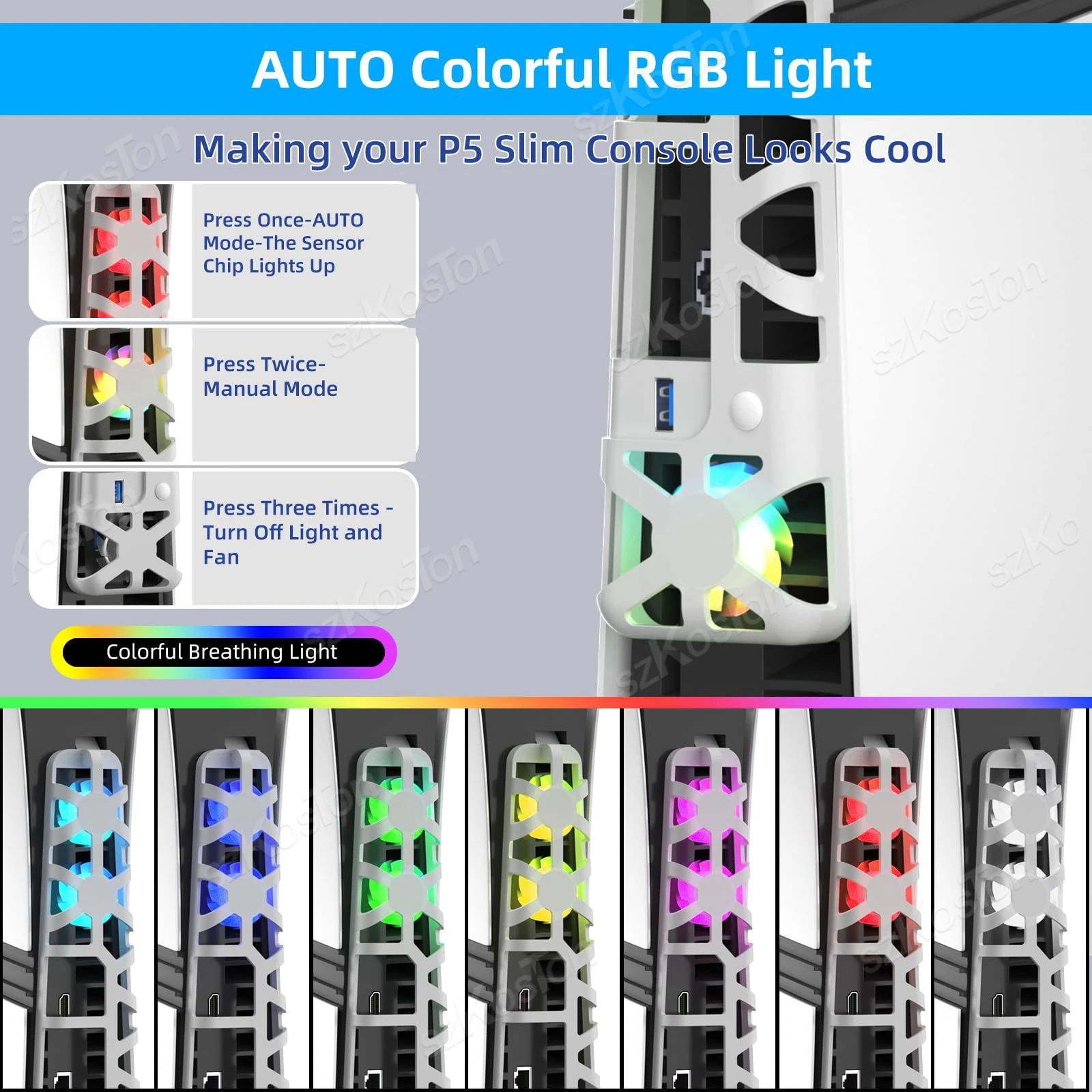 Untuk Konsol PS5 Pro Kipas Pendingin Fungsi Kontrol Suhu Penginderaan Cerdas dengan Pencahayaan RGB Aksesori Gaming Port USB 3.0