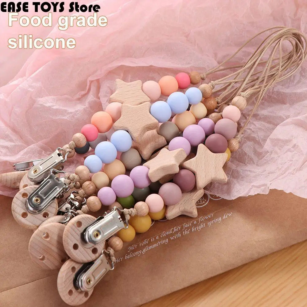 Baby Cute Soother Holder Toddler Wood Children Baby Teether Toys Straps Dummy Clips Baby Pacifier Chain Pacifier Holder Clips