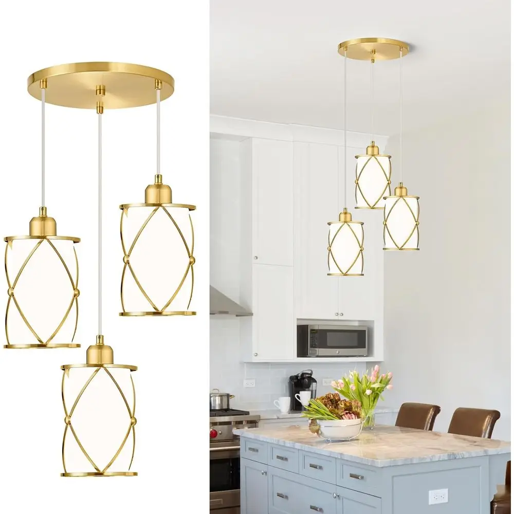 

Подвесной светильник Rustic Gold с 3 лампами и стеклянными плафонами для кухонного острова или спальни