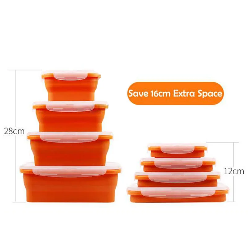 Silicone Lunch Box Portable Bowl Colorful Folding Food Container Lunchbox 350/500/800/1200ml Eco-Friendly