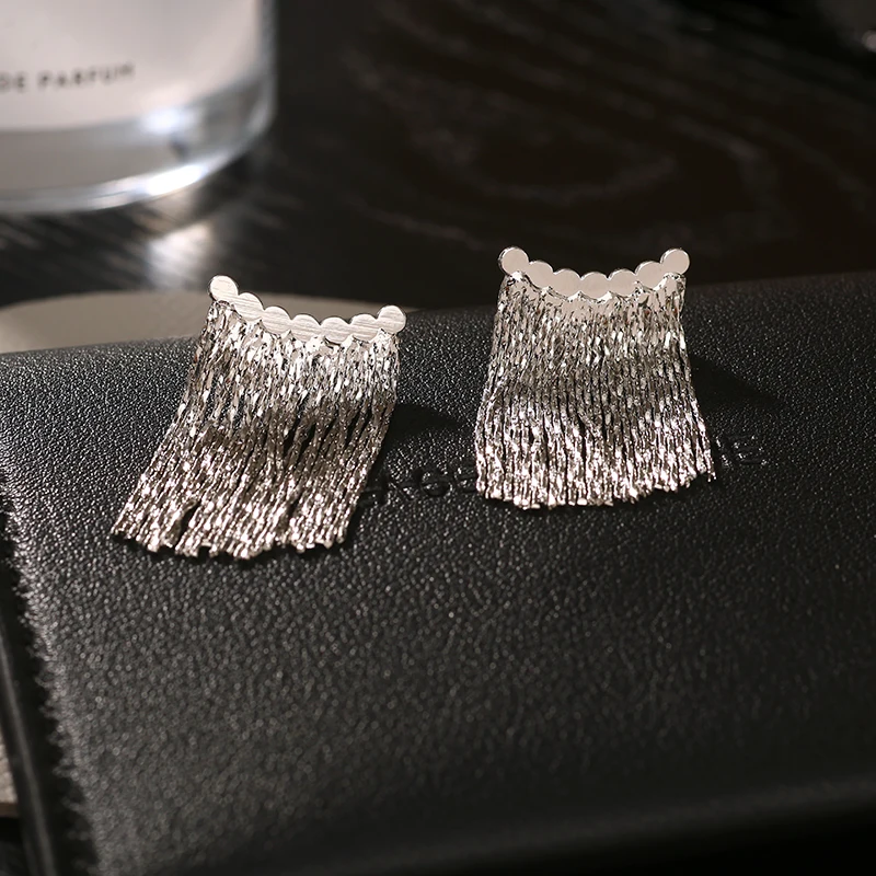 Brass With 18K Gold Tassel  Drop Earrings Women Jewelry Punk Party T Show Gown Runway Korean Japan INS