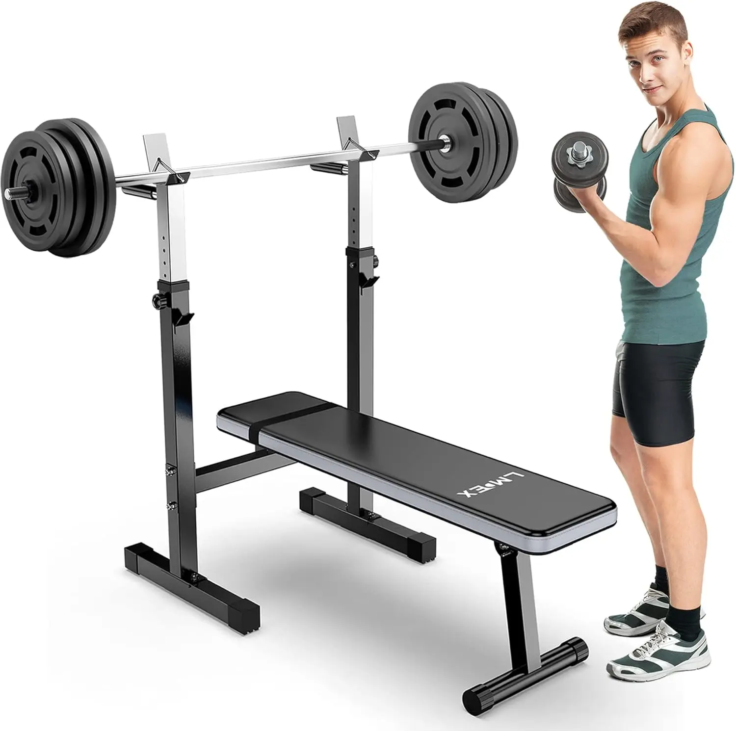

Adjustable Weight Bench Press with Squat Rack Folding Multi-Function Dip Station for Full Body Workout Home Gym Strength Grey gr