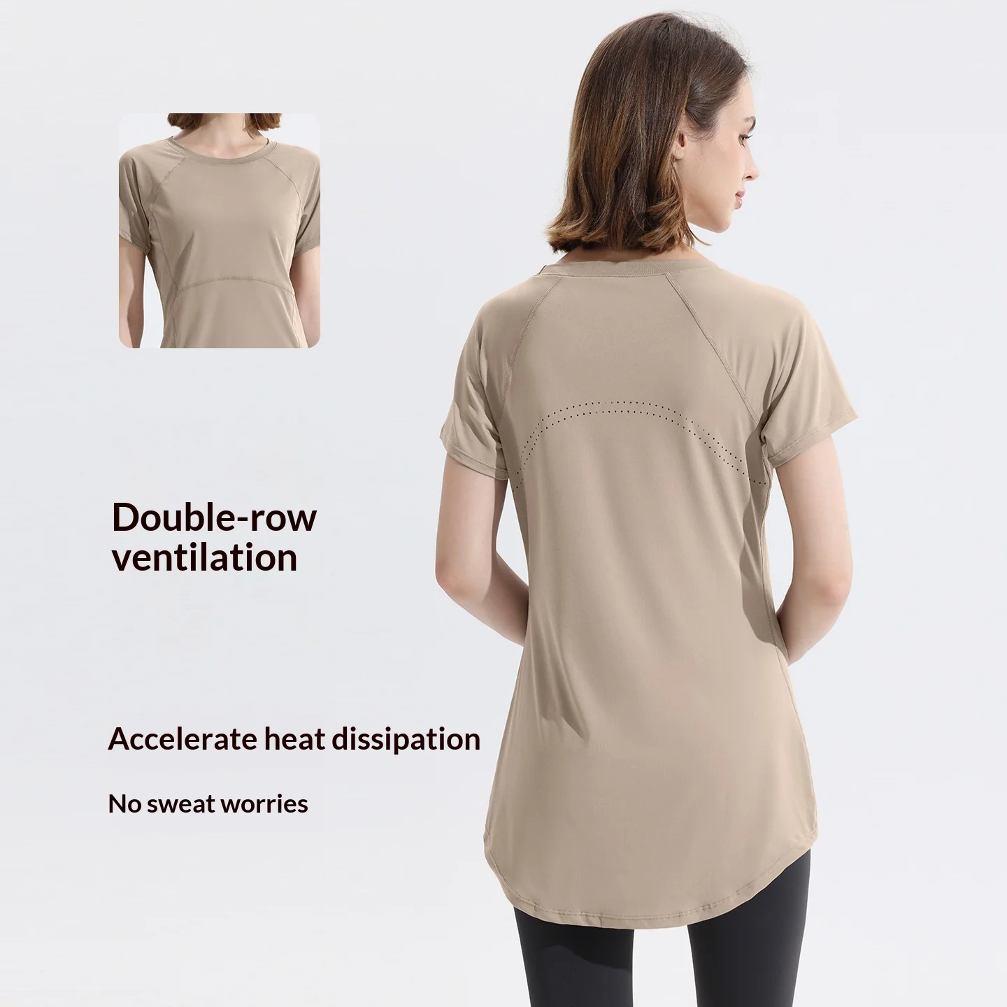 Women Curved Hem Hip Cover Workout T-Shirt  Breathable  Quick Dry Raglan Sleeve Athletic Top For Yoga Running Gym Training