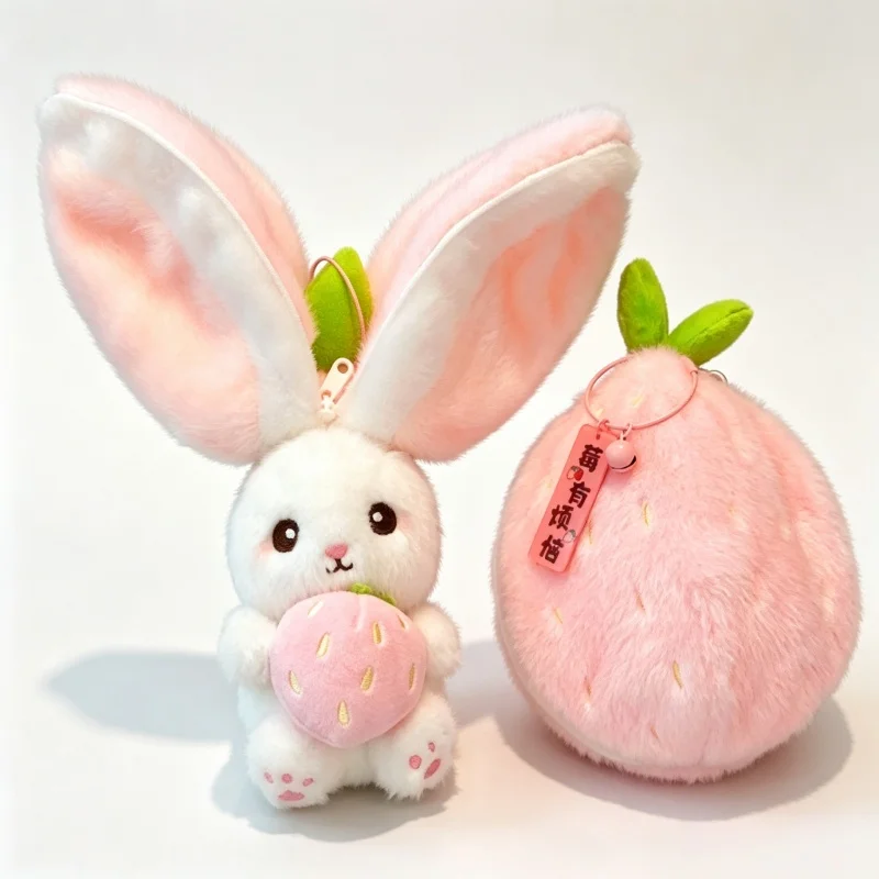 13cm Kawaii Transformed Pineapple Rabbit Plush Toy Fruit Strawberry Into Rabbit Key Chain Backpack Pendant Bunny Doll Gift