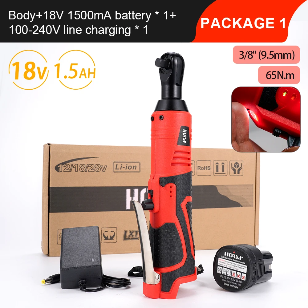 

18V Electric Wrench Impact Wrench Cordless Rechargeable 3/8 Inch Right Angle Ratchet Wrenches Impact Power Tool With 1pc Battery