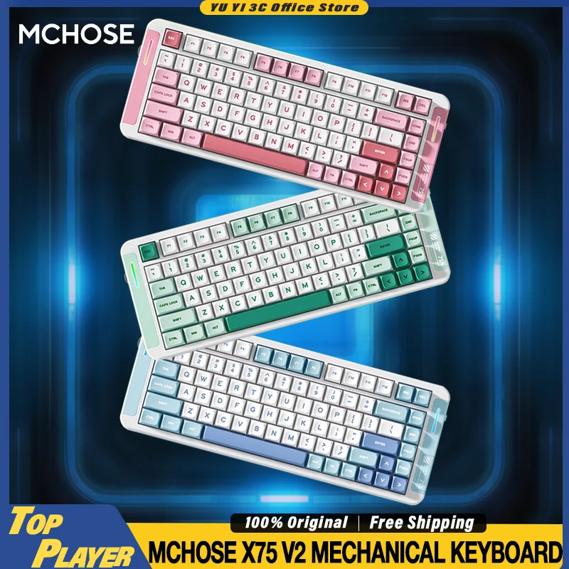 

MCHOSE X75 V2 Mechanical Keyboard 8000mAh BT 2.4G Wireless Control Knob Customized Hifi Switch Dynamic RGB 75% Layout Keyboard
