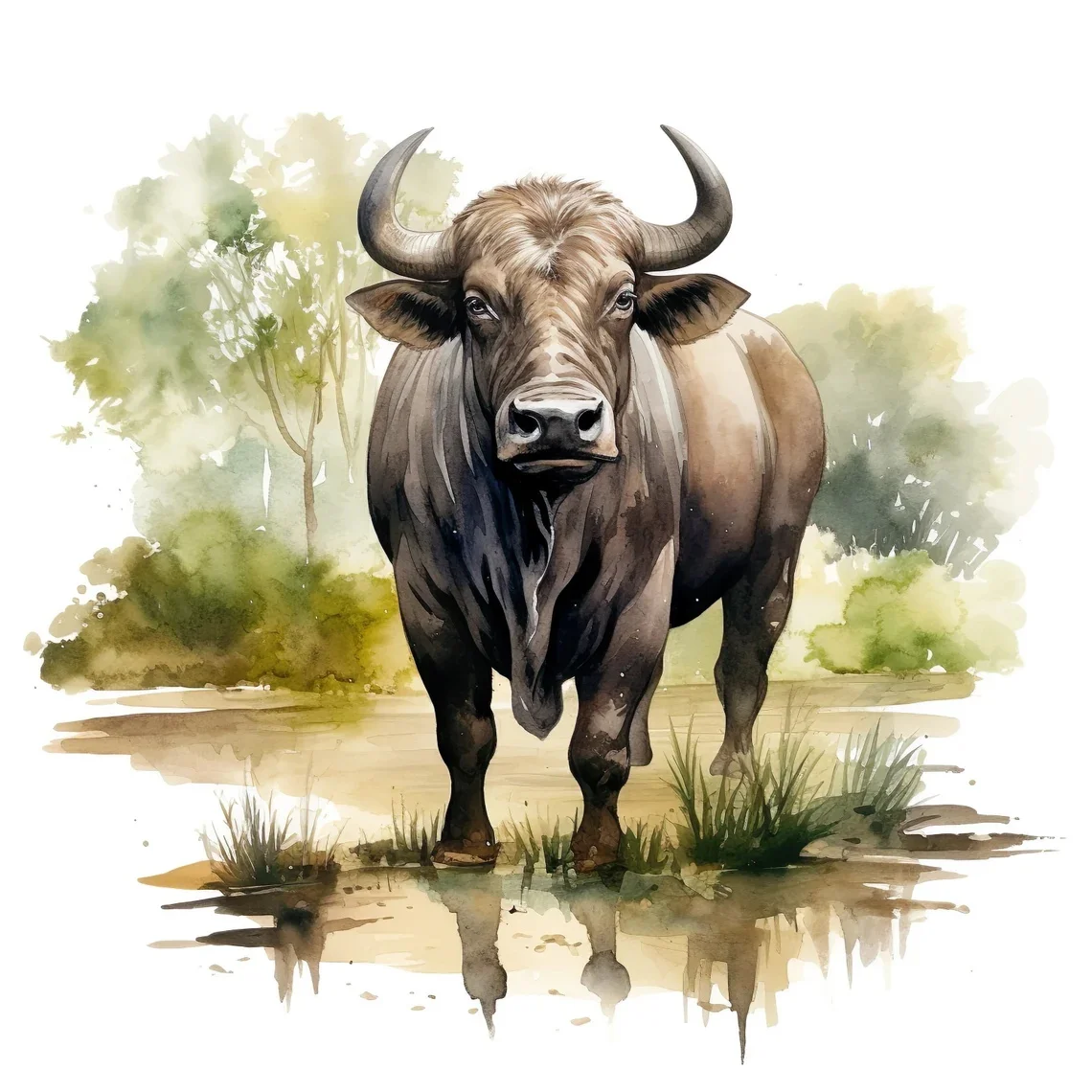 

Water Buffalo Watercolor Sticker, Water-proof Home Wall Decal, Used for Wall, Bathroom, Cabinet, Door,Toilet, Car, Laptop