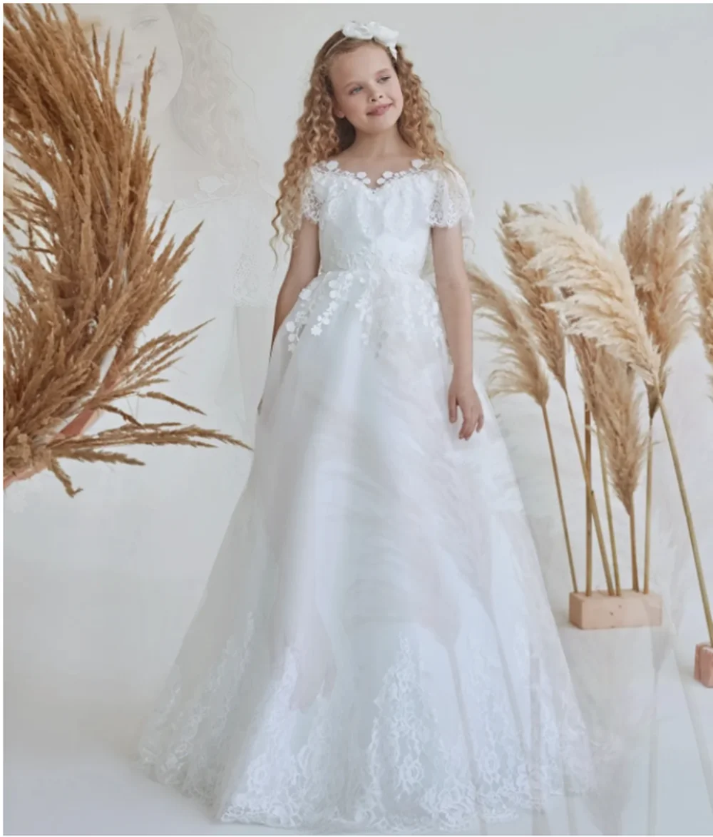 

Flower Girl Dresses For Wedding robe de soirée de mariage Kids Pageant Gowns Tulle Ruffled First Communion Dress