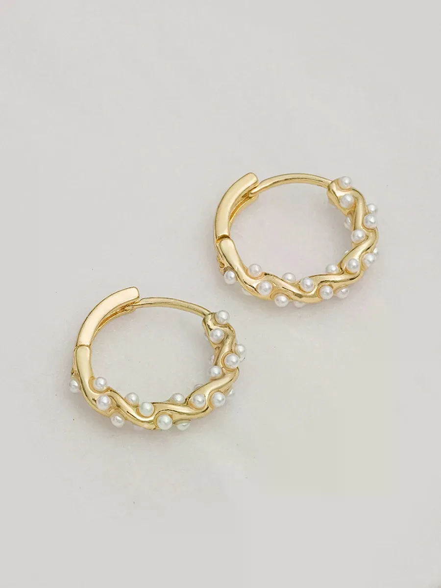 Clariva 1pair Copper Alloy Luxurious Chic Circle & Faux Pearl Earrings For Women Gifts