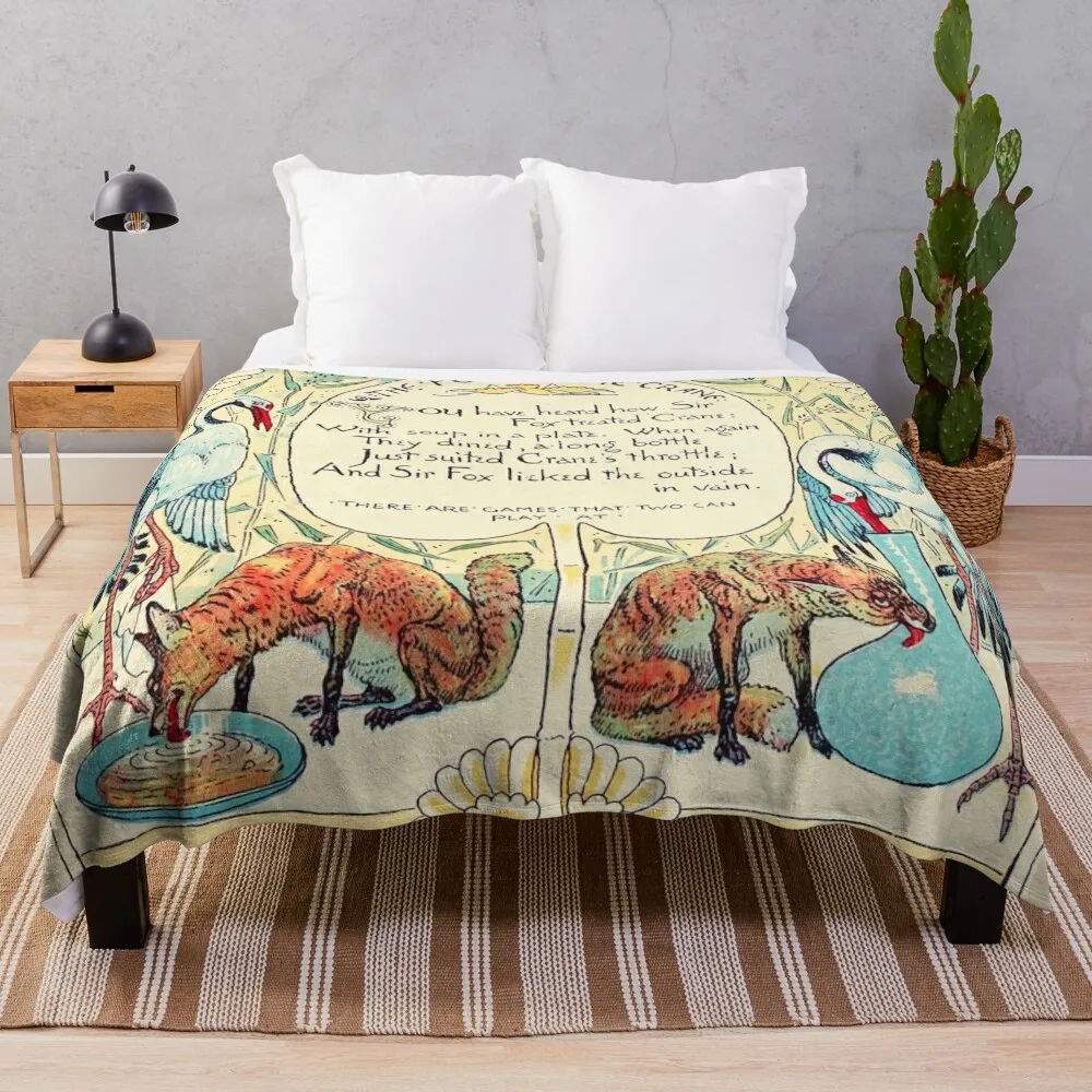 

RED FOX AND THE CRANE Art Nouveau Aesop Fables Throw Blanket halloween Custom Blankets