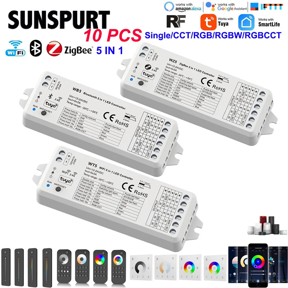 WZ5 12V 24V LED Zigbee Controller Tuya Smart Life 2.4G RF Remote Voice Control RGB CCT RGBW RGBCCT Strip Light Dimmer Controller