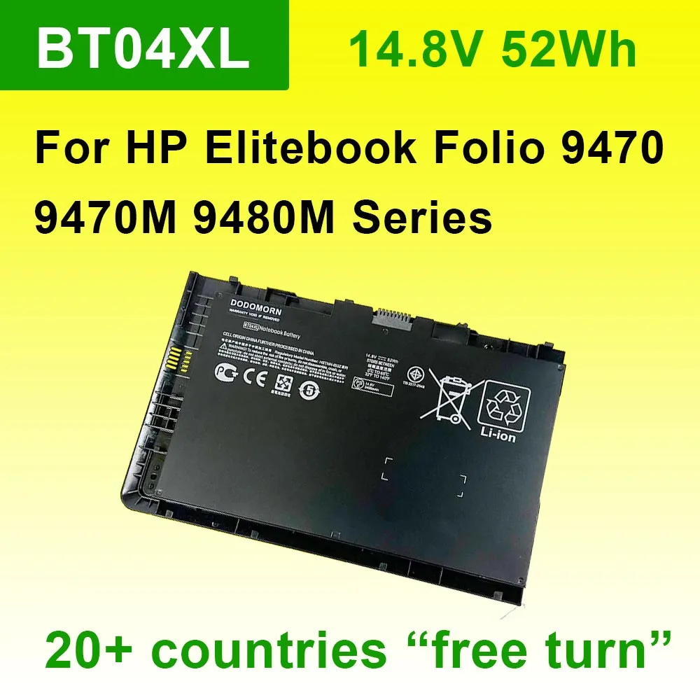 BT04XL For HP Elitebook Folio 9470 9470M 9480M Series Notebook Laptop Battery 14.8V 52Wh HSTNN-IB3Z Replacement Fast Shipping