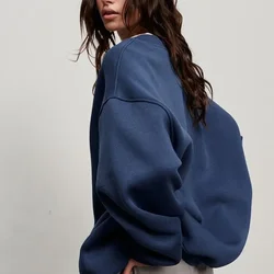 Oversize Sweatshirt Women Autumn Winter Fleece Hoodies O-Neck Loose Pullover Coat Plain Hoodie Streetwear