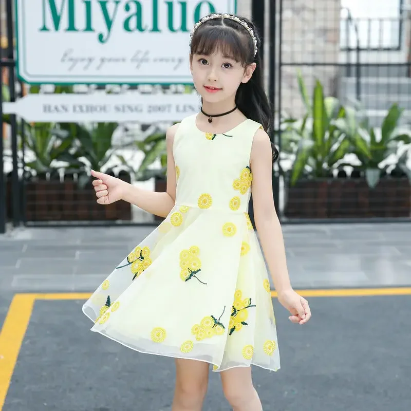 2024 Girls Summer Princess Dress Breathable Short-Sleeved Dress Lady Sweet Floral Vestidos Children\'S Clothing Baby Kids Clothes