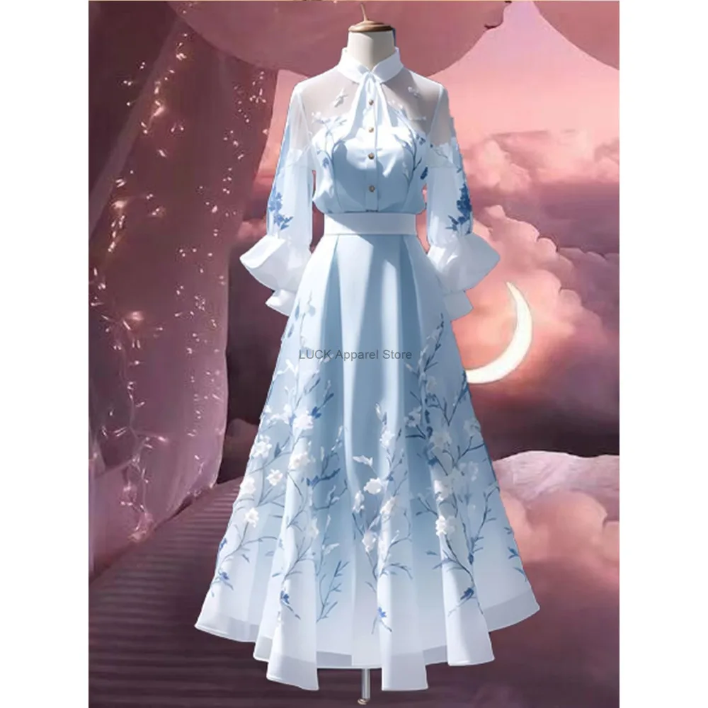 Spring New Chinese Hanfu Dress Set Women\'s Improved Elegant Top Fairy Half Skirt Set Two Pieces Clothing Cheongsam