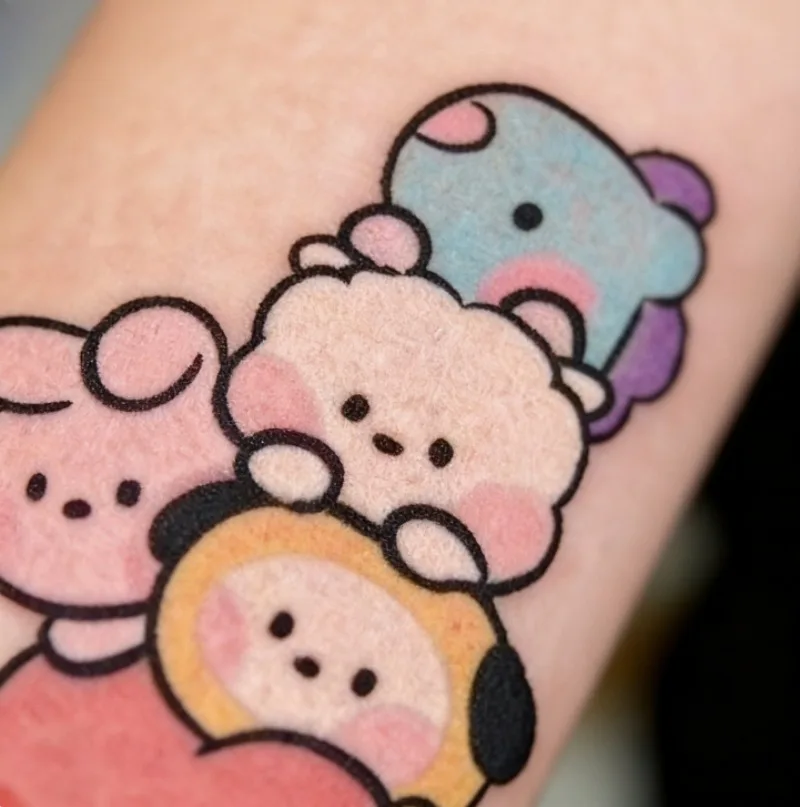 BT21 Korean boy group cartoon-style tattoo stickers in color transfer print - cute concert support logo