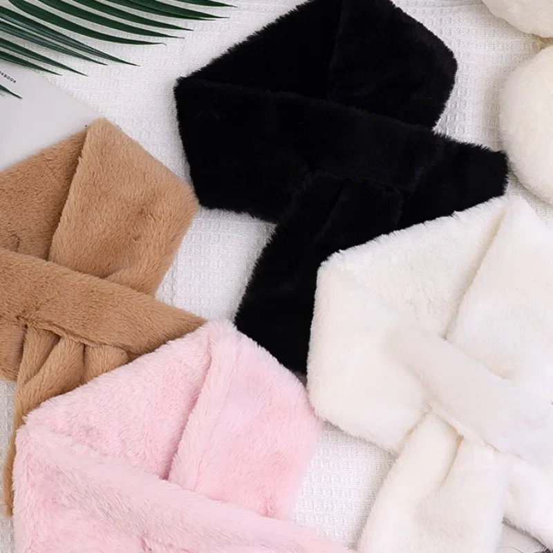 Winter Thick Plush Scarf Women Anti Cold Dense Fluffy Warm Scarves Girls Outdoor Walking Shopping Sweet Soft Thermal Neck Warmer