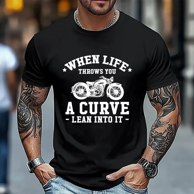 Cuando la vida te lanza una curva leana en ella, camiseta clásica de calle para motocicleta, camiseta 100% de algodón con cuello redondo, camisetas de manga corta para hombre