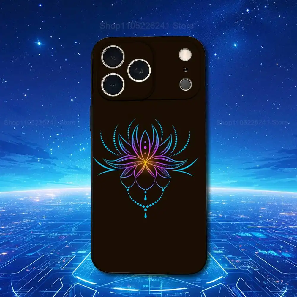 Funda Painting Art Lotus para iPhone 11,12,15,14,13,16,17,Plus,Pro Max,XS,X,XR,SE,Mini,8,7, silicona suave negra