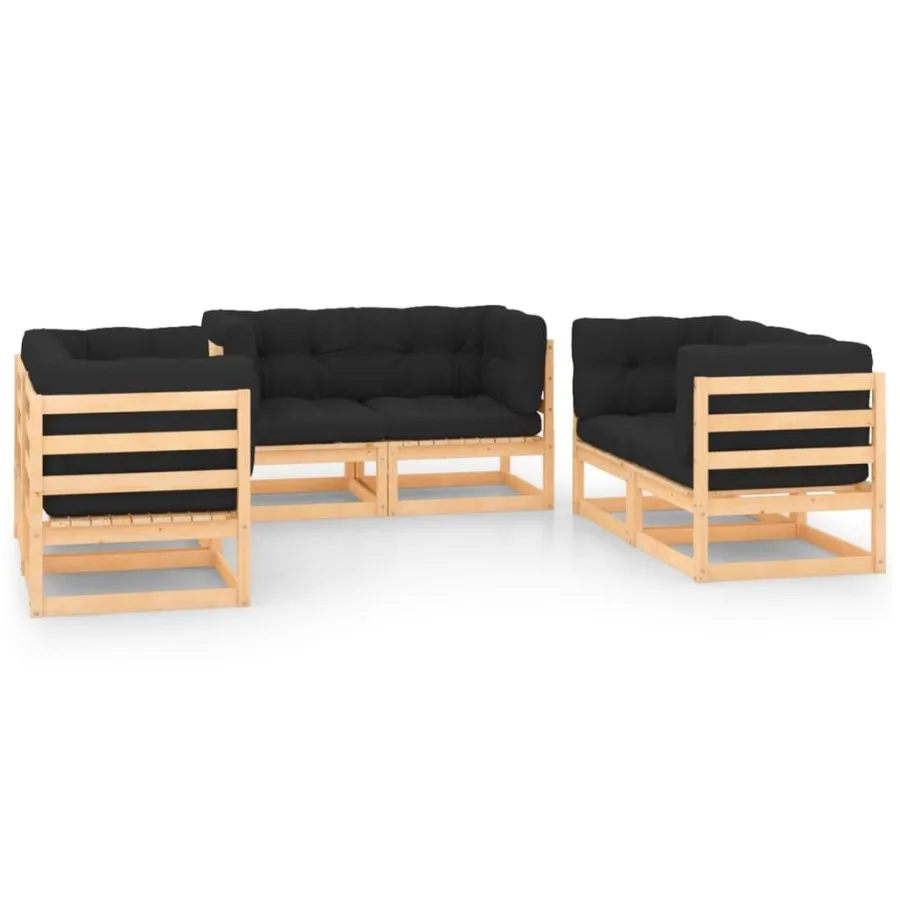 

6 Piece Patio Lounge Set with Cushions Solid Pinewood