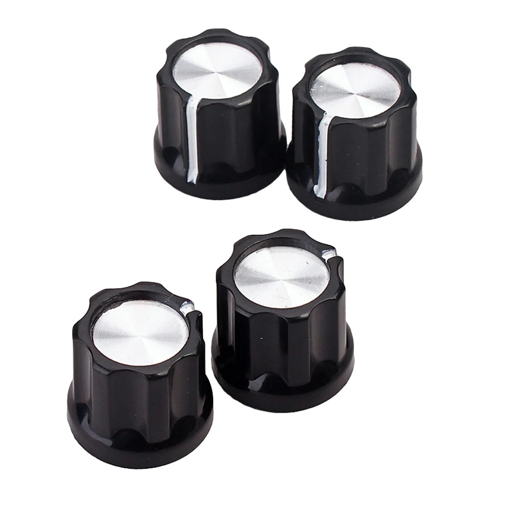 

4Pcs Bass Guitar Amp Knob Aluminum Foil Vintage Style D-Type Shaft Potentiometer Control Knobs Silver Black Bass Amp Knob
