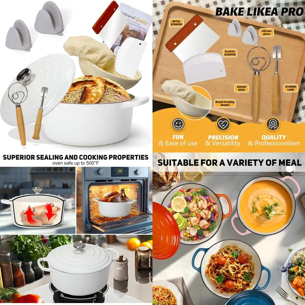 

Enameled Cast Iron Bread Oven with Proofing Basket - Heavy-Duty Cookware for Baking and Making Bread, Perfect for Homemade Braid