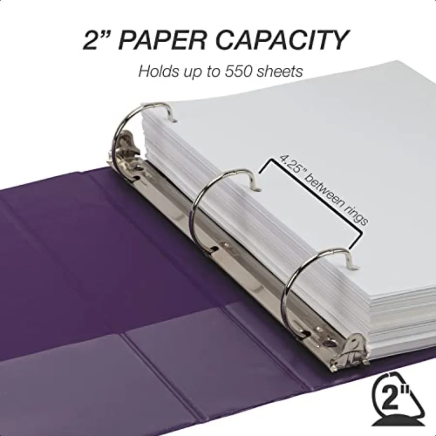 내구성 있는 2인치 3링 바인더 미국산 D링 바인더 FSC 100% 재활용 칩보드 퍼플