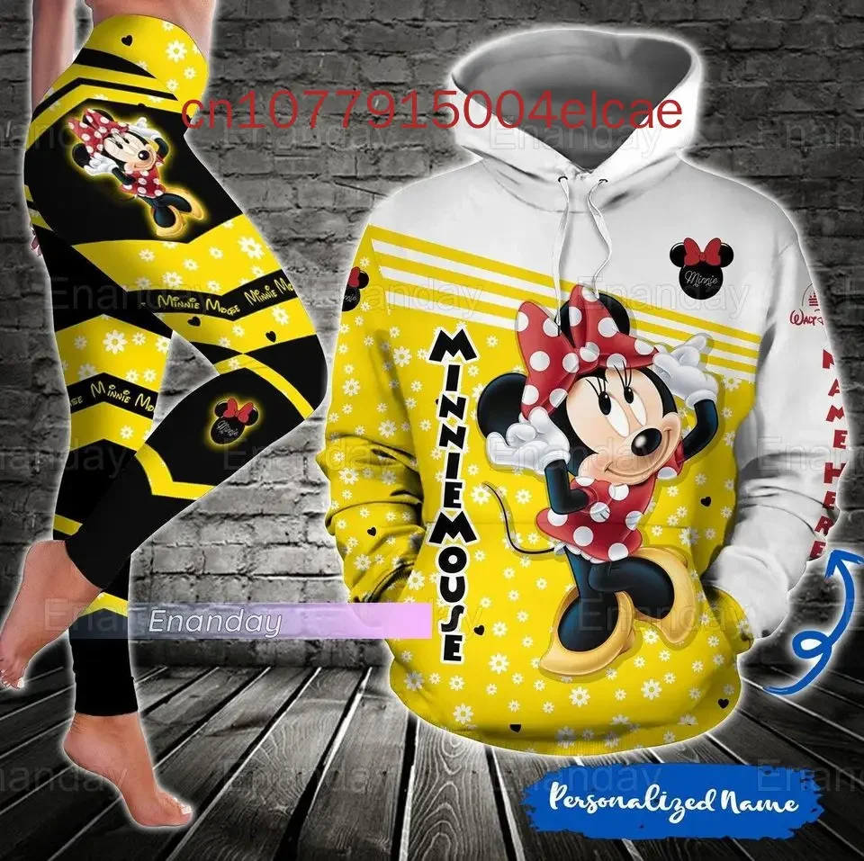 

Женская толстовка с капюшоном и леггинсы Disney Minnie 3D на заказ, штаны для йоги, спортивные штаны, модный спортивный костюм