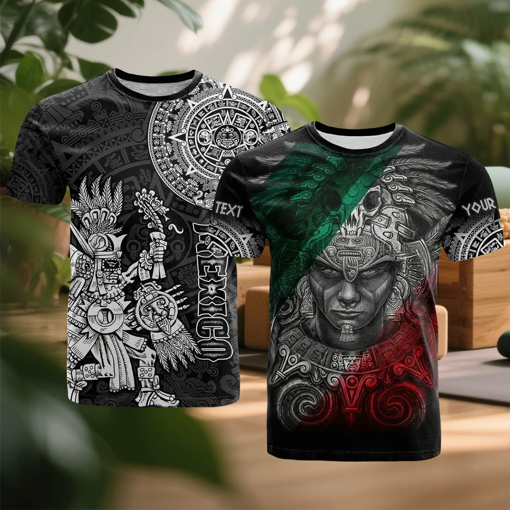 

New Adult/Child Mexican T-shirt Warrior Eagle Pattern T-shirt Summer Harajuku O-neck Short Sleeved Men's Clothing Sportswear