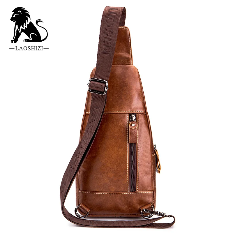 Genuine Leather Chest Bag Usb Charging Crossbody s Cow Shoulder Package Back Pack Travel Outdoors Messenger