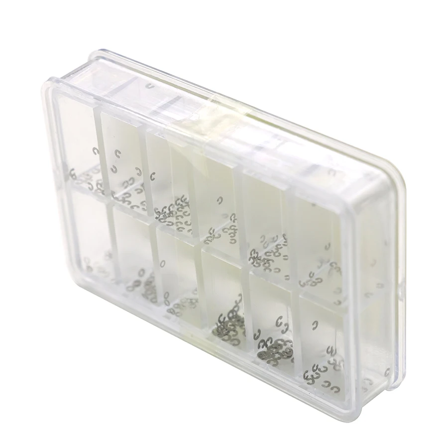 時計部品、ストラップとケース用の 240 個の接続部品、箱入りのステンレス鋼スナップ リング