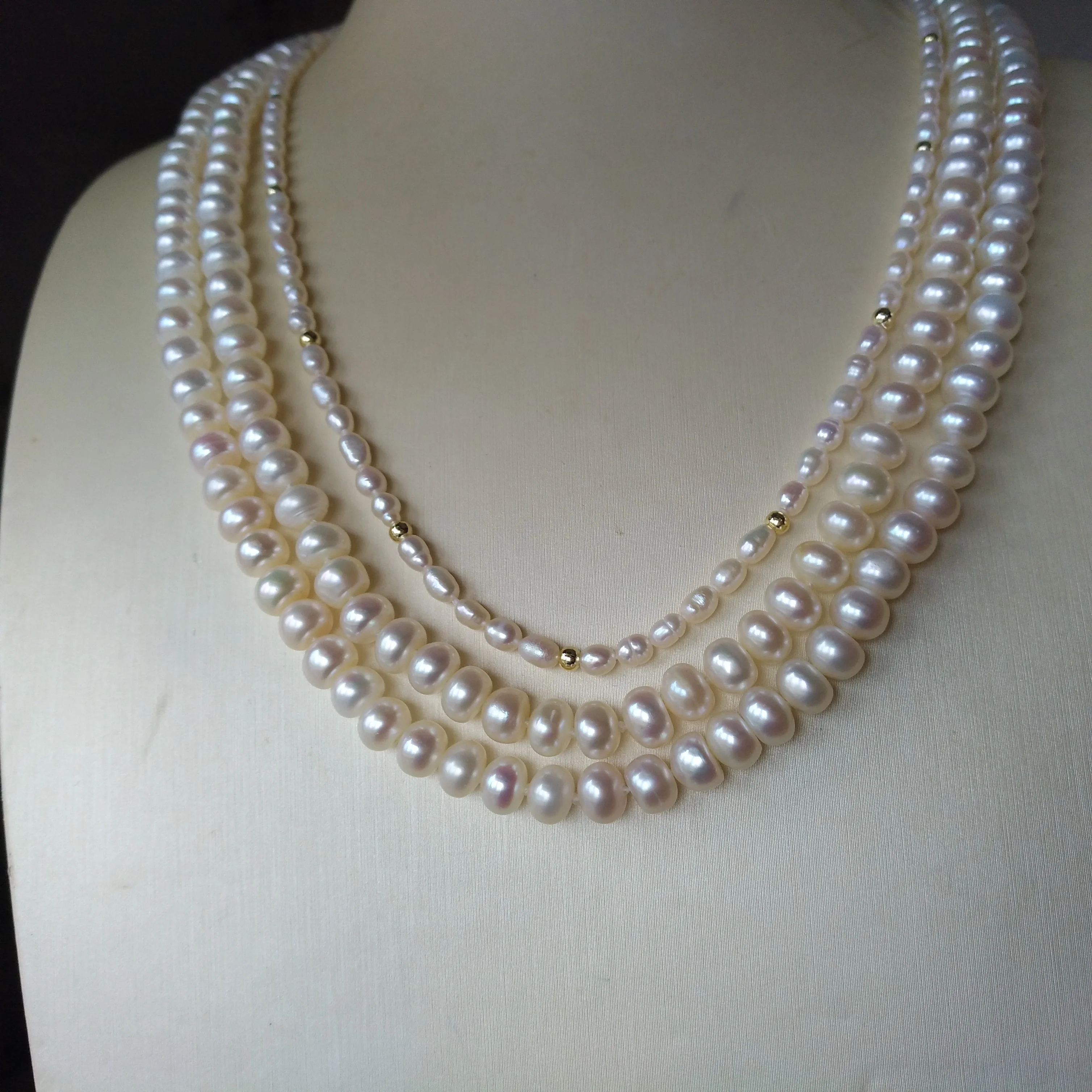 3row Genuine Natural AAA+  White Akoya Pearl Necklace 40CM We specialize in pearl jewelry.