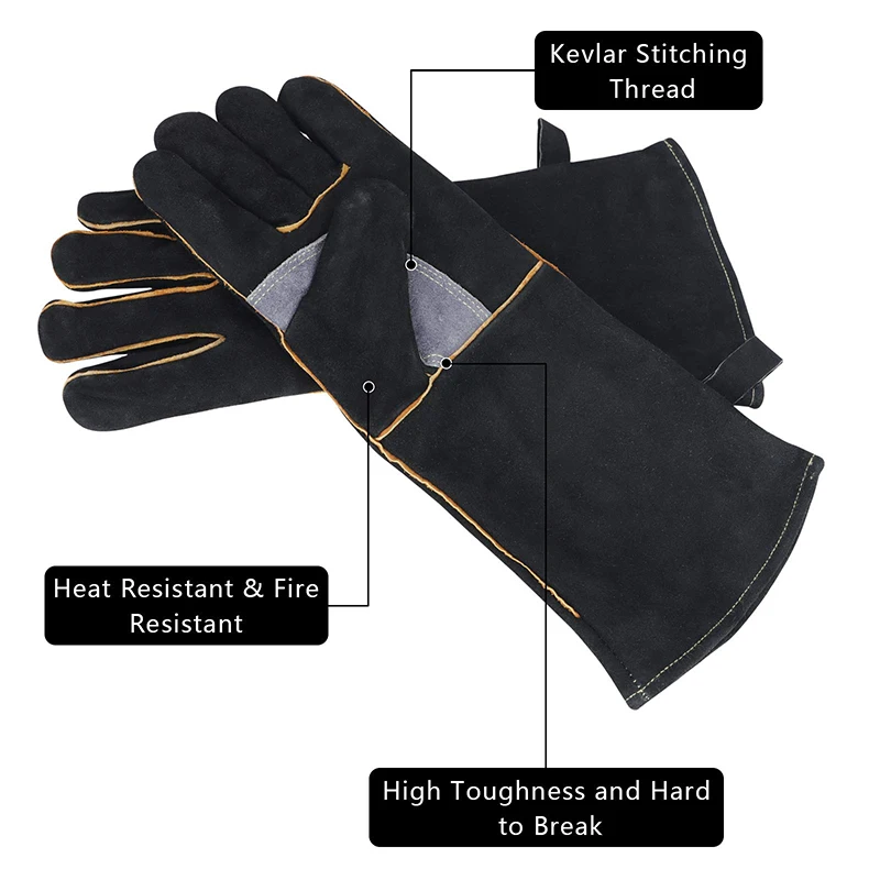 Extreme fire and heat resistant gloves, leather with kevlar stitching, perfect for fireplace, stove, oven, grill, welding, barbe