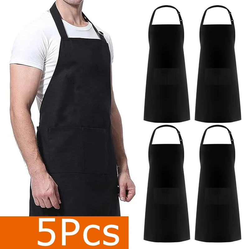 Salon Baber Apron Home Chef Apron Recycled Cotton Kitchen Apron With Adjustable Neck 5Pcs Cooking Baking Apron