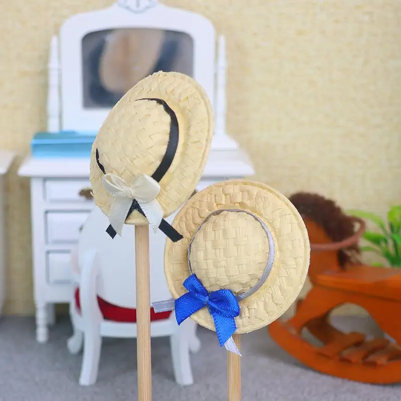 1 Stück 1/12 1/8 Puppenzubehör Neues Puppenhaus Miniaturpuppe Handgefertigter Strohhut Sonnenkappe DIY Dekoration
